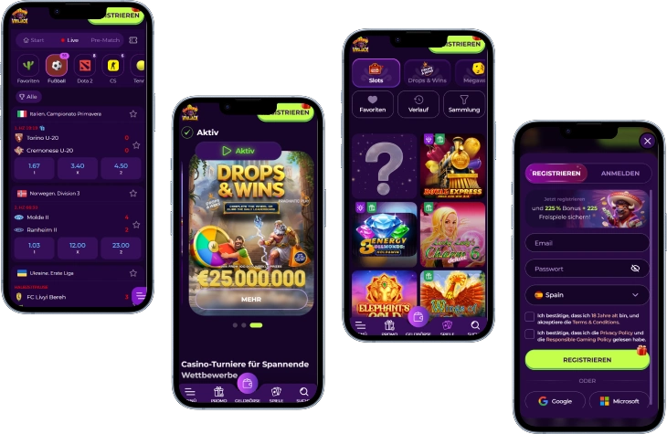 Vivajack Casino mobile Ansicht mit Sportwetten, Spielen und Registrierungsformular